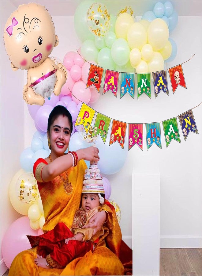TOYXE Annaprashan Baby Rice Ceremony Decoration for Girls - 84 Piece Paper Banner Combo Pack - Image 1